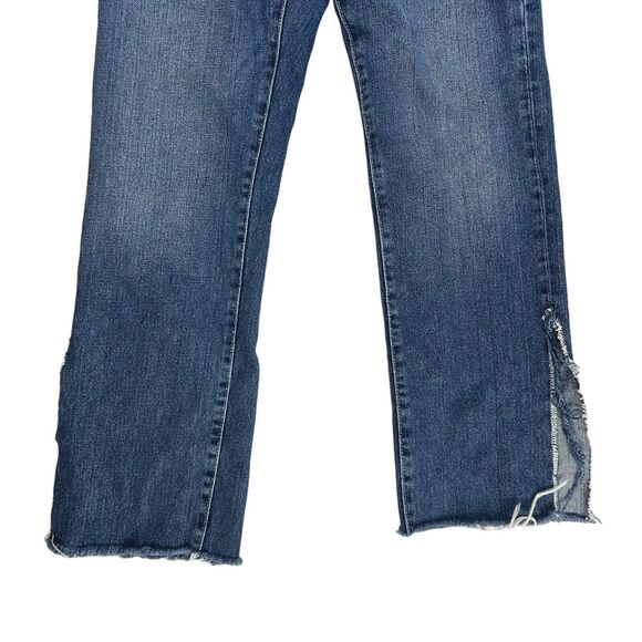 Zara Trafaluc Cropped Straight Leg Jeans Size 4 Denim Blue Pants Slit Distressed - Picture 3 of 13